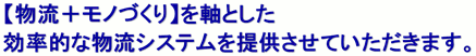 物流＋モノづくりを軸とした効率的な物流システムを提供させて頂きます。